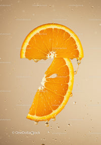 Fresh orange slices with water droplets on beige background