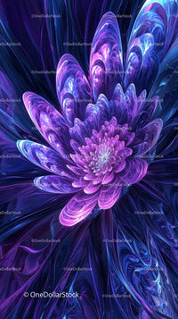 Abstract Digital Fractal Flower in Vibrant Purple and Blue Colors