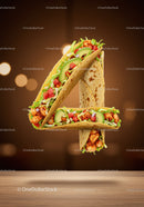 Three tacos arranged to form the number four