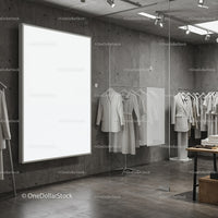 Minimalist boutique interior with elegant clothing display