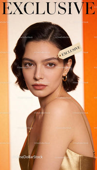 Elegant woman with exclusive label in golden dress