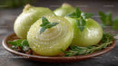 Sliced Pickled Green Onions with Fresh Herbs on Rustic Plate