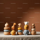 Stacked Wooden Toys with Playful Animal Figures