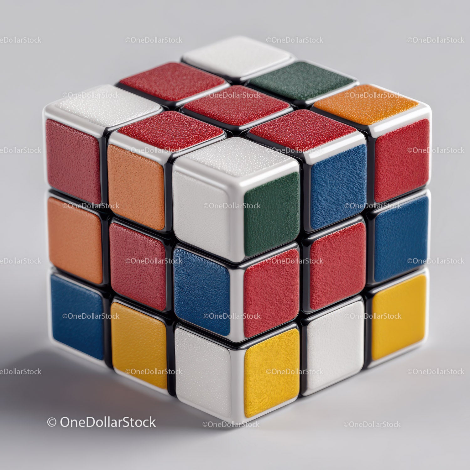 Colorful Rubik's Cube with Vibrant Red, Blue, Green, Yellow, and White Colors