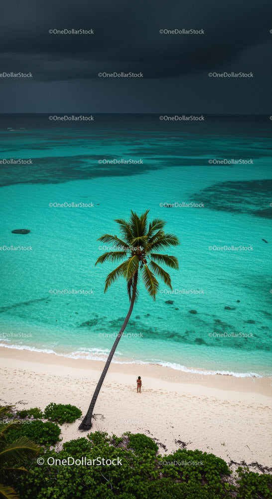 Serene Tropical Beach with Palm Tree and Turquoise Waters