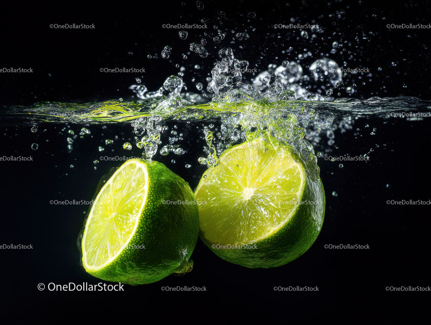 Fresh Lime Slices Splash in Water for Refreshing Fruit Drink