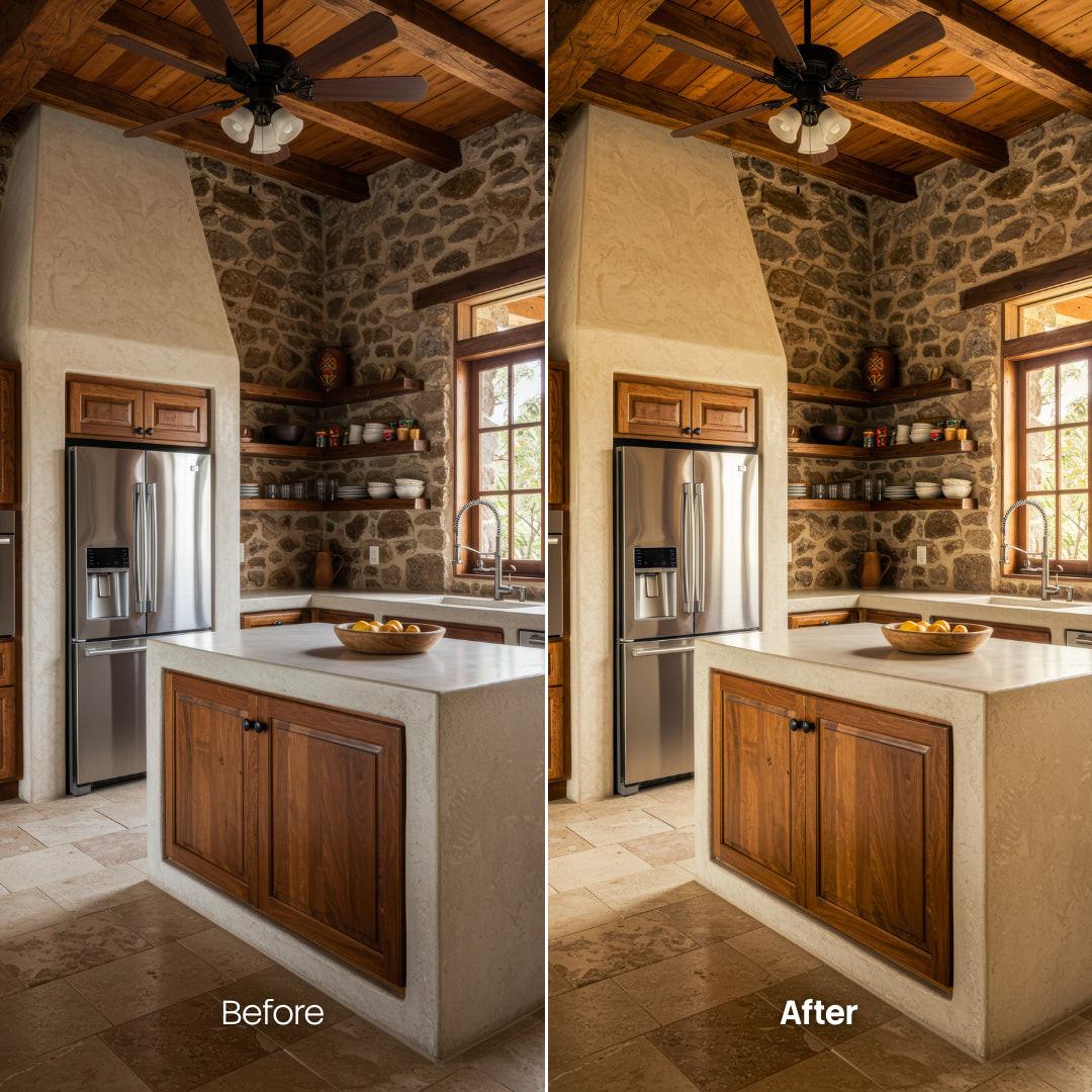 Before and after Warm Kitchen LUT Pack effect