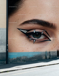 Creative geometric eye makeup on mural wall art