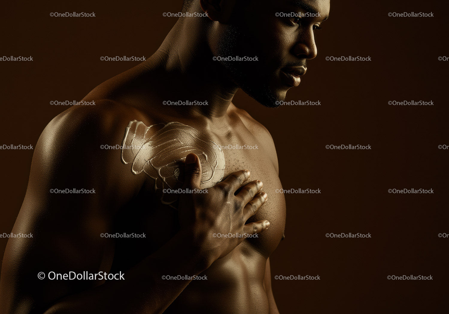 Artistic Portrait of a Muscular Man Showing Reflection and Strength
