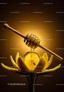 Honey Drizzling Over Fresh Lemon Slices on Stand