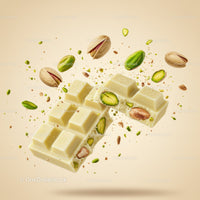 White Chocolate Bar with Pistachios Floating in Air