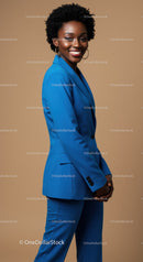 Confident Woman in Bright Blue Suit Smiling Portrait for Business and Lifestyle