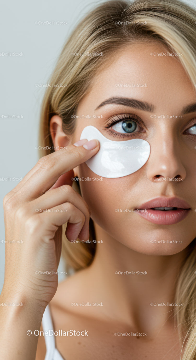 Close-up of Woman with Under-Eye Patches During Skincare Routine