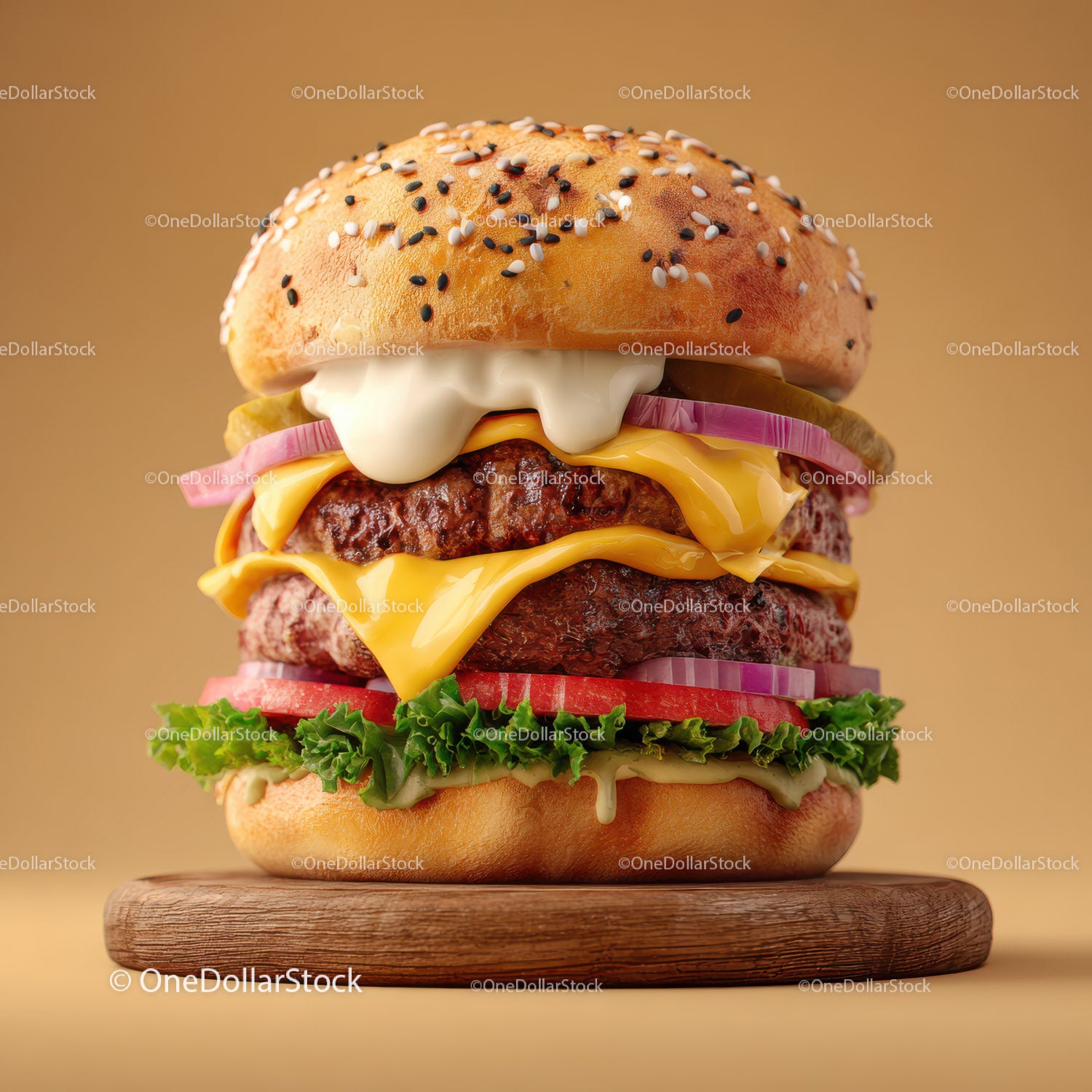 Wykwintny podwójny cheeseburger ze świeżymi warzywami i roztopionym serem
