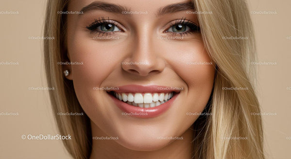 Close up of smiling young woman with healthy teeth