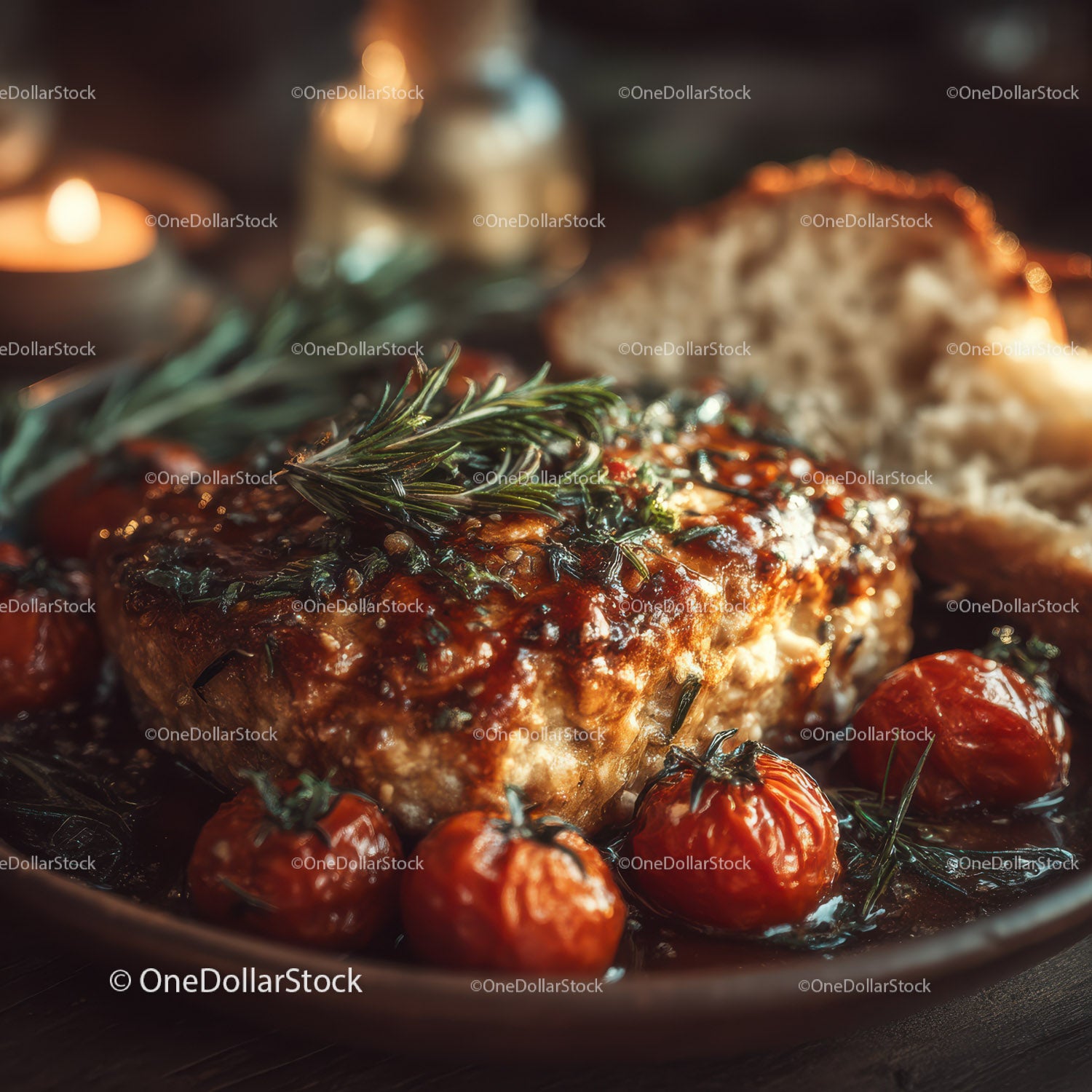 Juicy Grilled Steak with Cherry Tomatoes and Fresh Rosemary