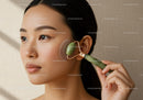 Woman Using Jade Roller for Facial Massage and Skin Care