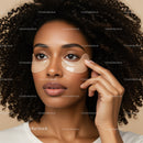 Portrait of a Woman with Curly Hair Wearing Under-Eye Patches for Skincare