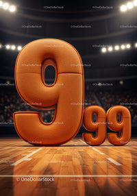 Basketball textured large number nine on court