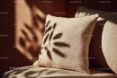 Beige Linen Cushion with Sunlight Shadows on Cozy Home Sofa