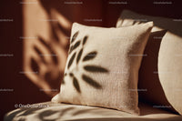 Beige Linen Cushion with Sunlight Shadows on Cozy Home Sofa