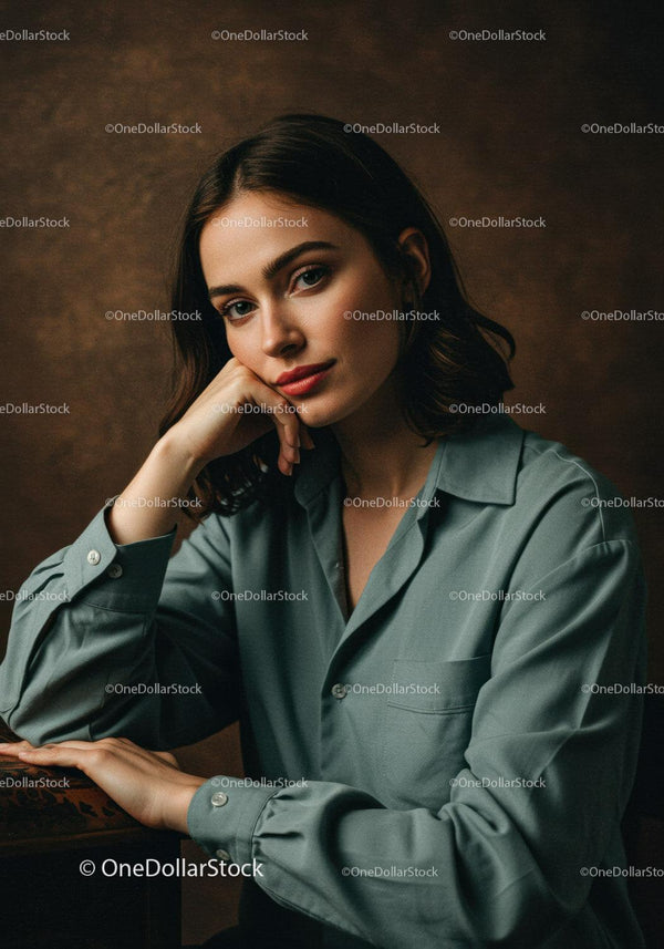 Elegancki portret kobiety z pewnym wyrazem twarzy w nowoczesnym studiu