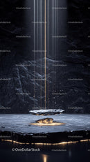 Mystical Cave with Glowing Light Streaks and Reflective Water