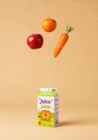 Creative juice box with fruit and vegetable balloons