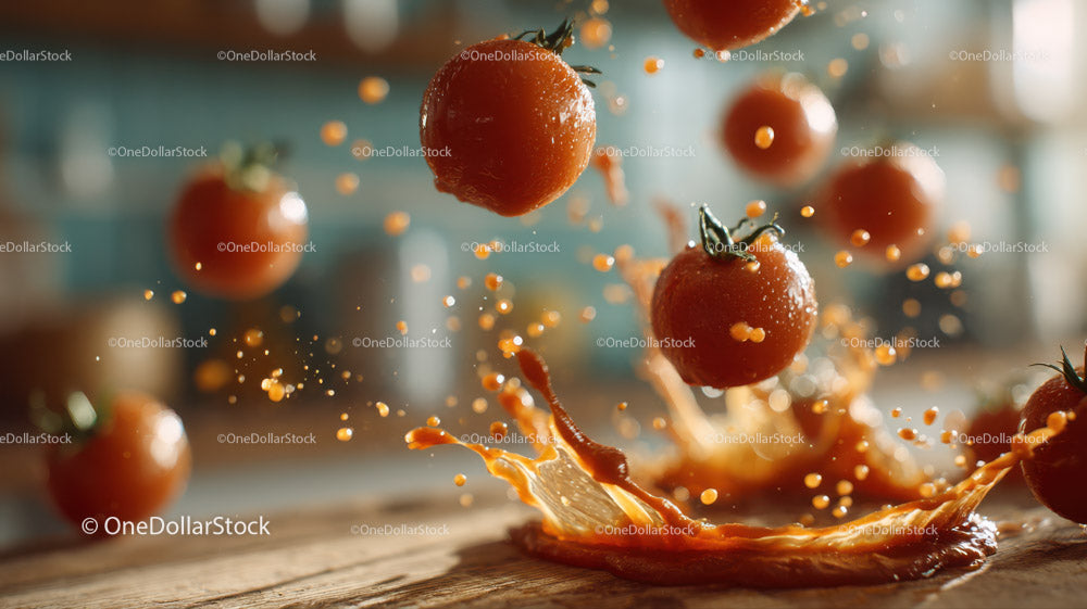 Juicy Cherry Tomatoes Splash in Midair