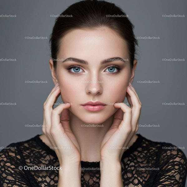 Elegancki portret młodej kobiety z niebieskimi oczami i gładką skórą