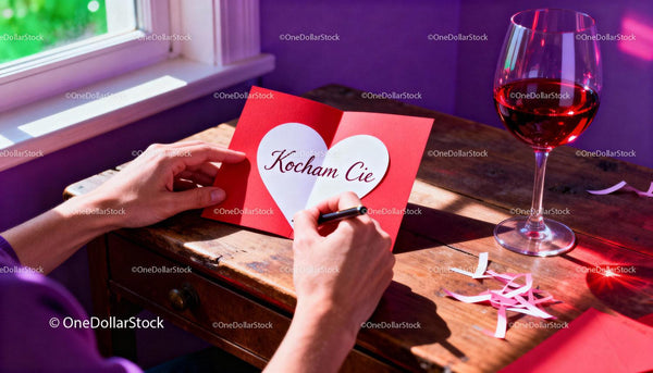 Writing a heartfelt Valentine's card by the window
