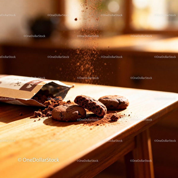 Freshly baked chocolate cookies with cocoa powder dust