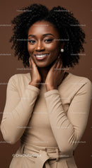Elegant Black Woman Portrait with Curly Hair and Warm Background