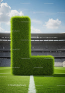 Large Grass Letter L on Soccer Field in Stadium