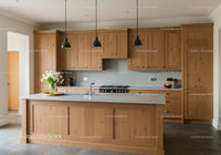 Modern Kitchen with Wooden Cabinets and Grey Countertop