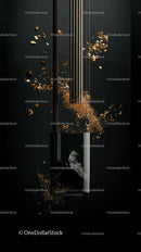 Luxurious Gold Flakes and Metallic Particles in Abstract Composition