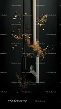 Luxurious Gold Flakes and Metallic Particles in Abstract Composition