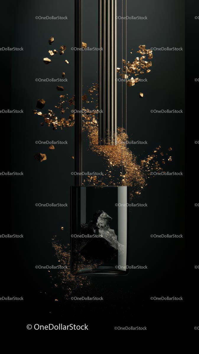 Luxurious Gold Flakes and Metallic Particles in Abstract Composition