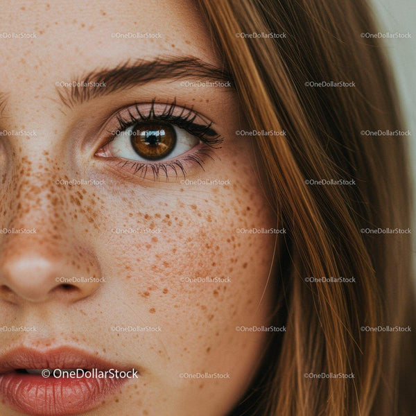 Close-up of Brown-Eyed Woman with Freckles and Red Hair