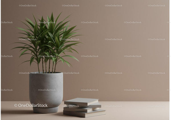 Modern Indoor Green Plant in Gray Pot with Minimalist Decor