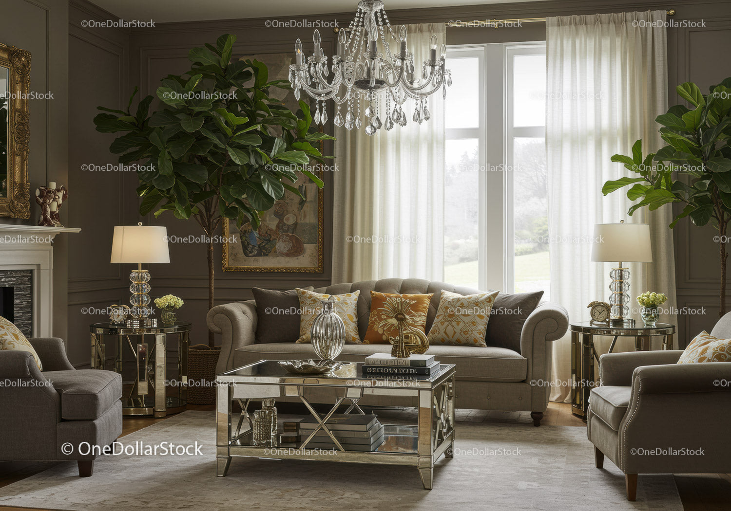 Elegancki salon z pluszową sofą i naturalnym światłem