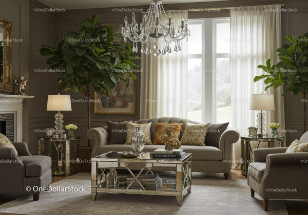 Elegant living room with plush sofa and natural light