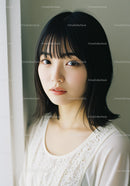 Elegant Young Woman Portrait with Straight Black Hair and Soft Makeup