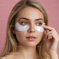Young Woman Applying Eye Cotton Pads in Skincare Routine