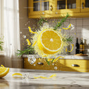 Fresh Lemon Slice Splash with Ice Cubes and Herbs