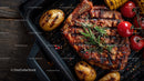 Grilled Beef Steak with Cherry Tomatoes and Baby Potatoes on BBQ Grill