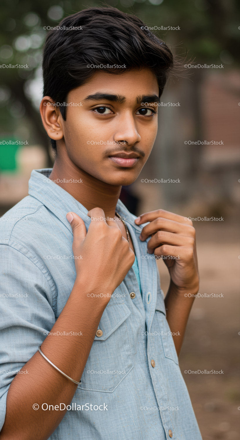 Portrait of a Confident Teenage Boy with Stylish Look Outdoors