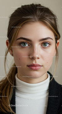 Portrait of Young Woman with Blue Eyes and Light Brown Hair