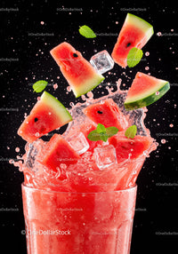 Refreshing Watermelon Splash with Ice and Mint Leaves
