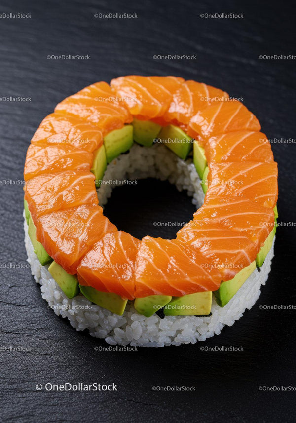 Pierścień sushi z łososiem i awokado na czarnym łupku